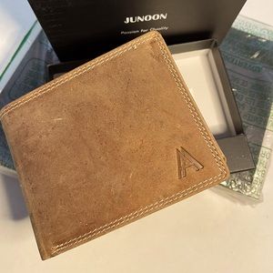 New in box large wallet in distressed leather